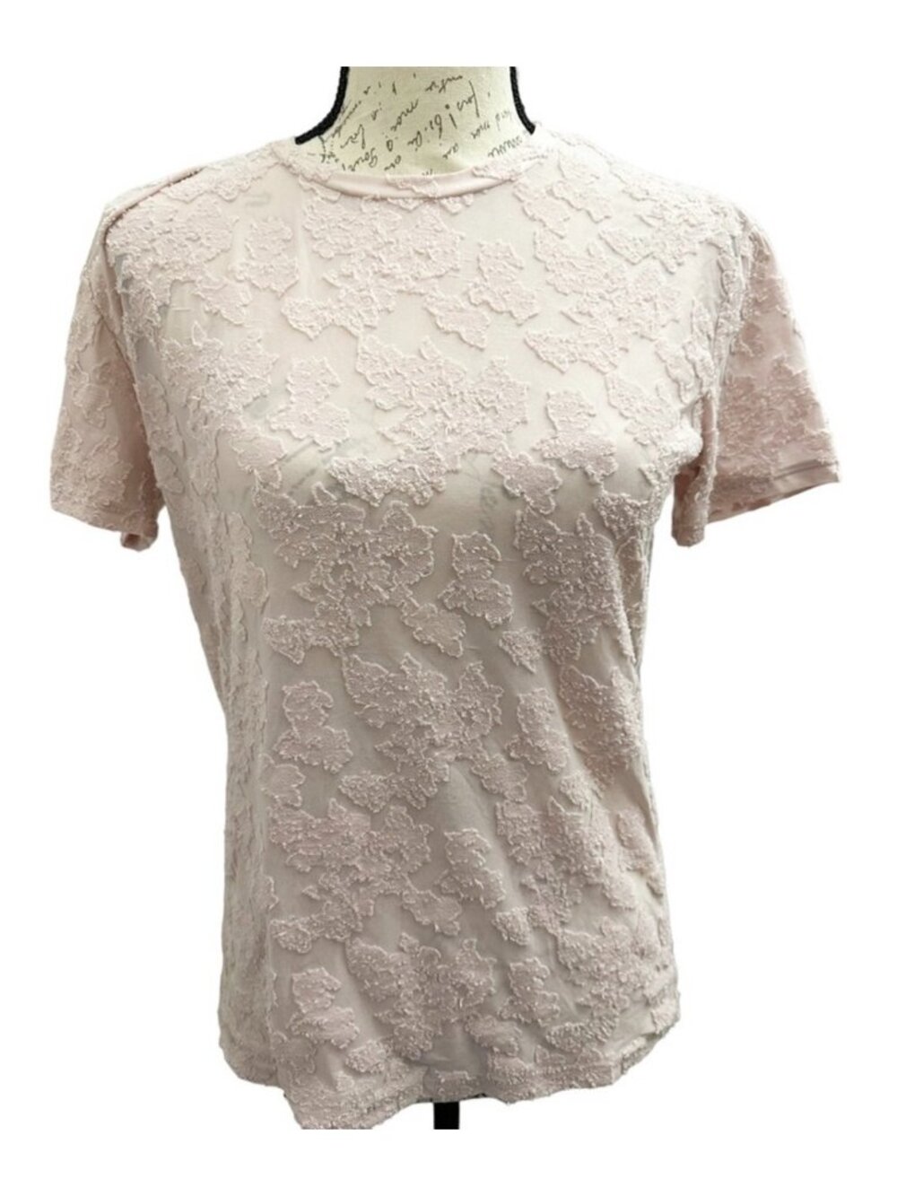 Wilfred Aritzia Textured Floral Burnout T-Shirt Blush Pink Women's Small